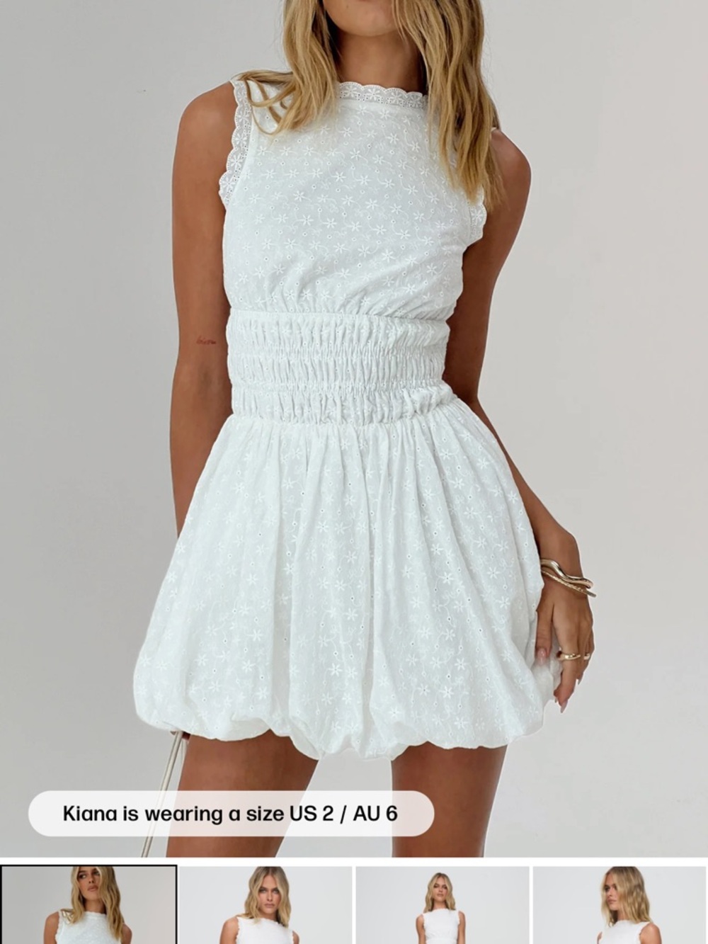 Princess Polly White Eyelet Smocked Mini Dress